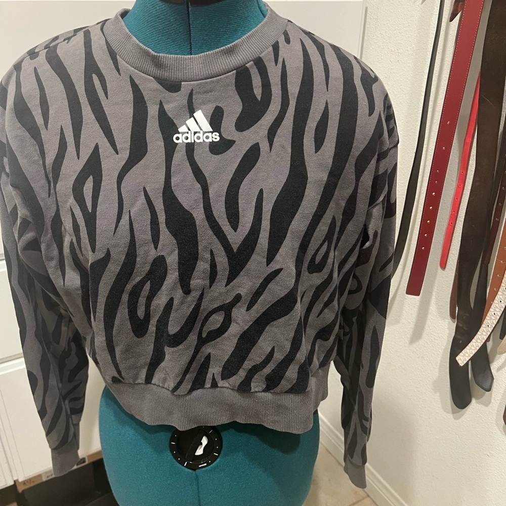 adidas Women's Tiger-Print Sweatshirt Size XS Black/Grey